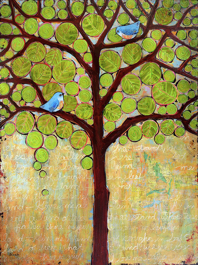 Bird Painting - Boughs in Leaf Tree of life by Blenda Studio