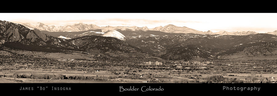 Boulder Colorado Sepia Panorama Poster Print Photograph