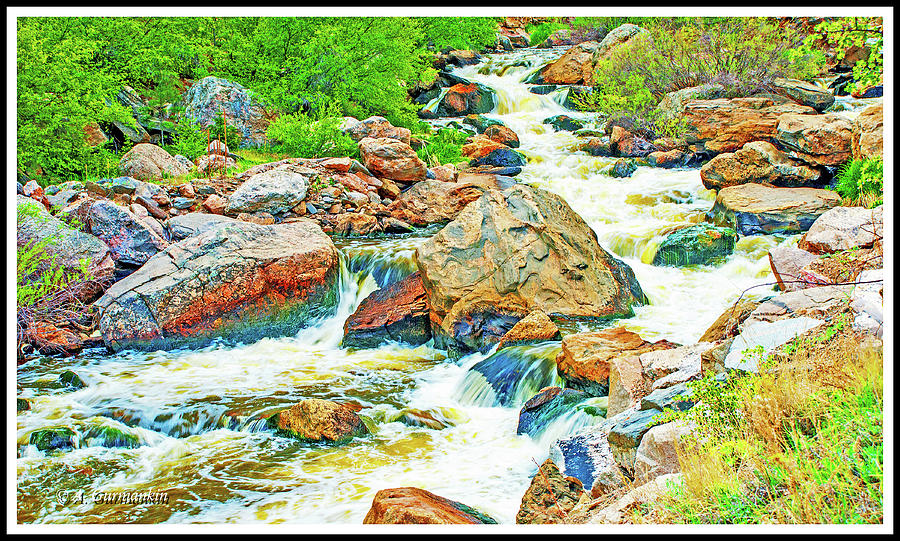 Boulder Creek Rapids, Colorado Rockies Digital Art by A Macarthur Gurmankin