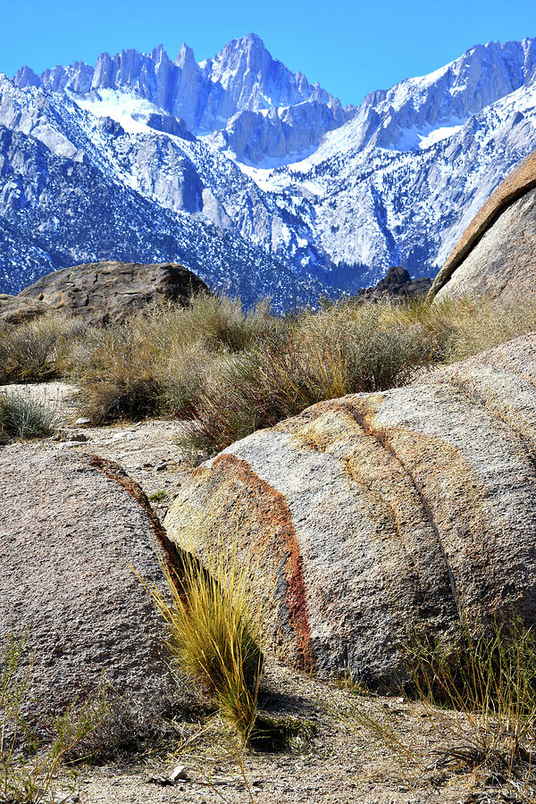 Boulders of the Alabama Hills Frame Mt. Whitney Photograph by Ray Mathis