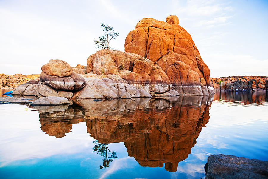 Boulders With Tree in Watson Lake - Arizona Photograph by Good Focused