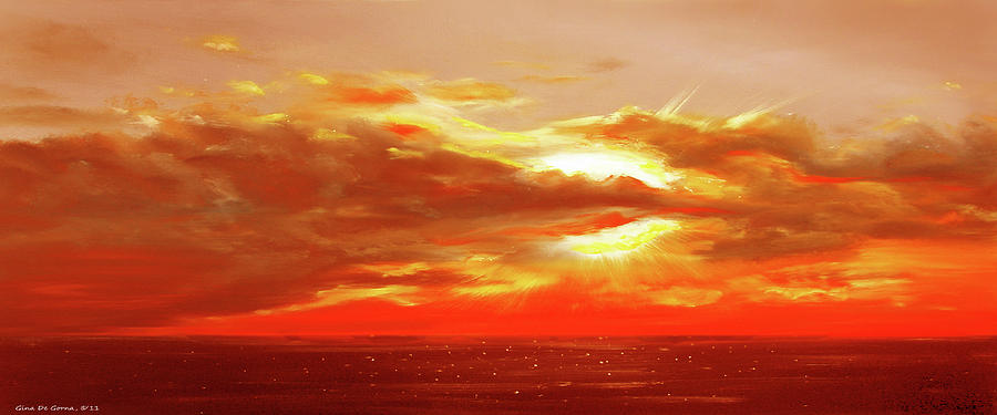 Bound of Glory - Red Panoramic Sunset  Painting by Gina De Gorna