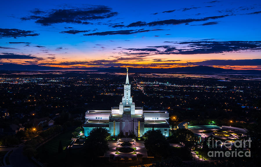 Sunset Photograph - Bountiful Lds Mormon Temple Sunset 2 by Gary Whitton