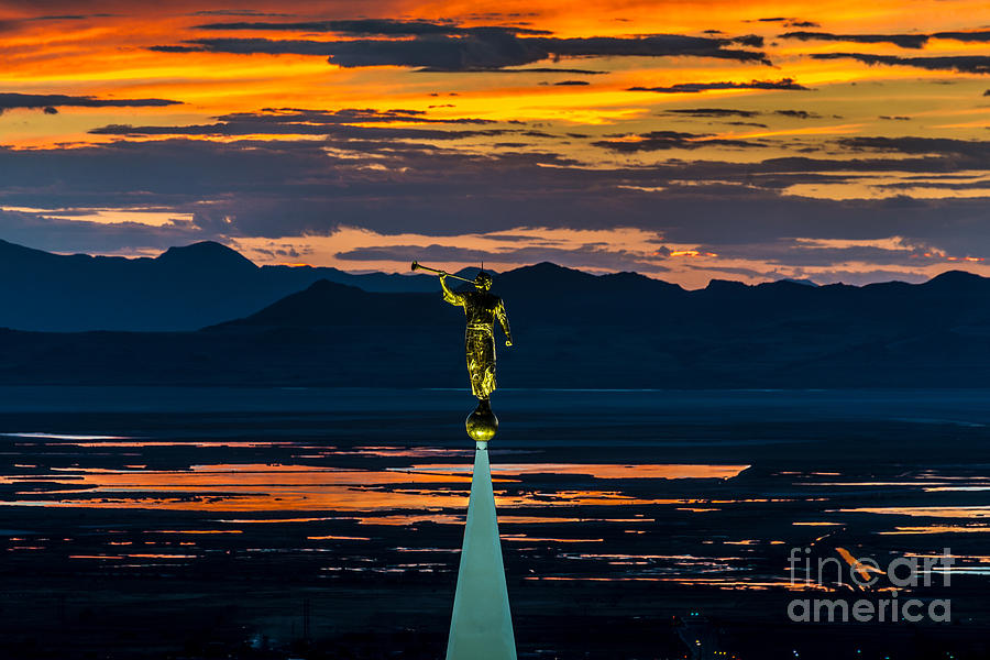 Bountiful Sunset - Moroni Statue - Utah Photograph by Gary Whitton