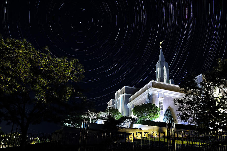 Night Photograph - Bountiful Utah LDS Temple at night by James Duggar