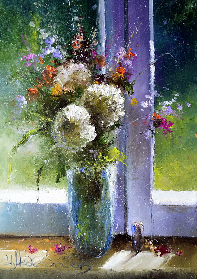 Bouquet at Window Painting by Igor Medvedev