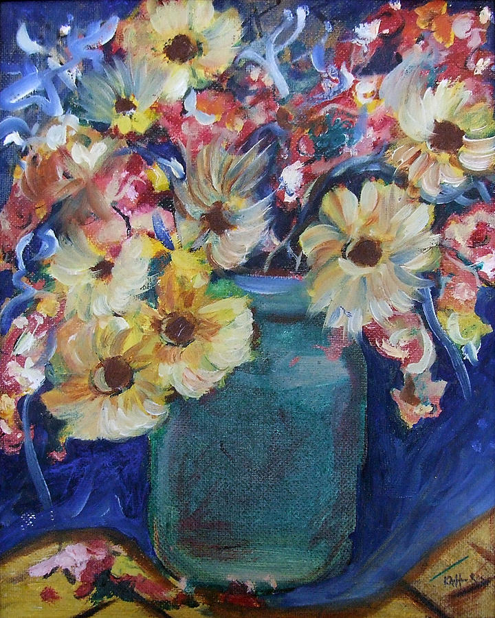 Bouquet Flowers of Blue  Painting by Katt Yanda