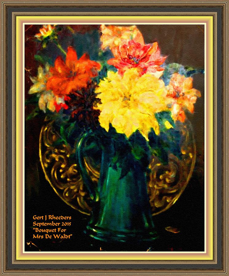 Bouquet For Mrs De Waldt  H A  With Decorative Ornate Printed Frame. Painting