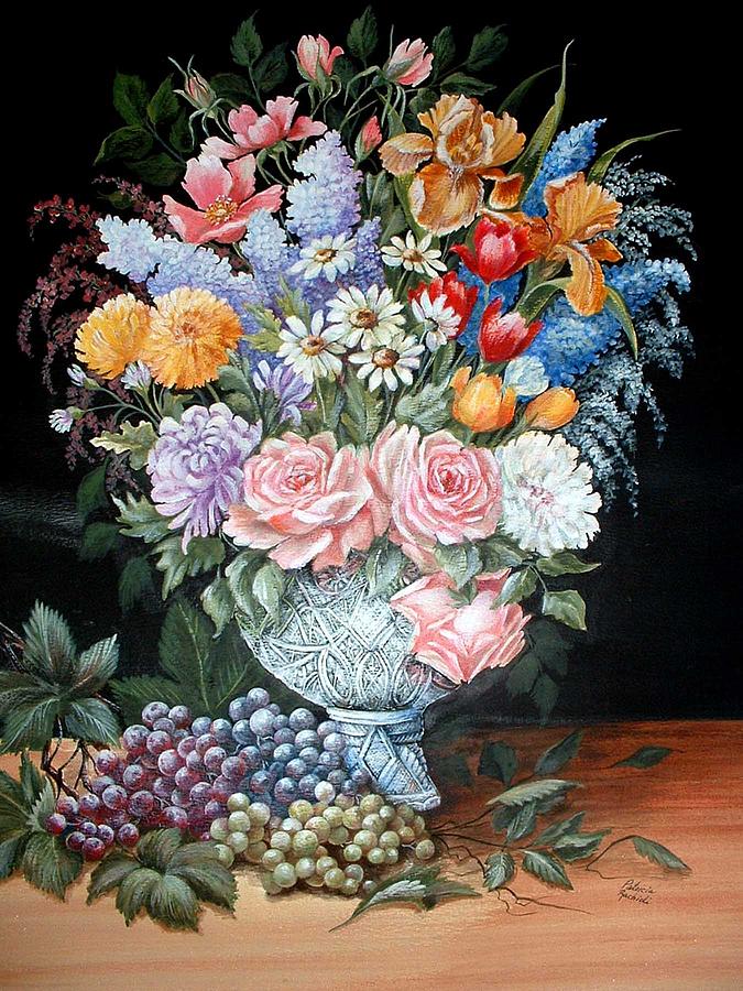 Bouquet in a crystal vase Painting by Patricia Rachidi