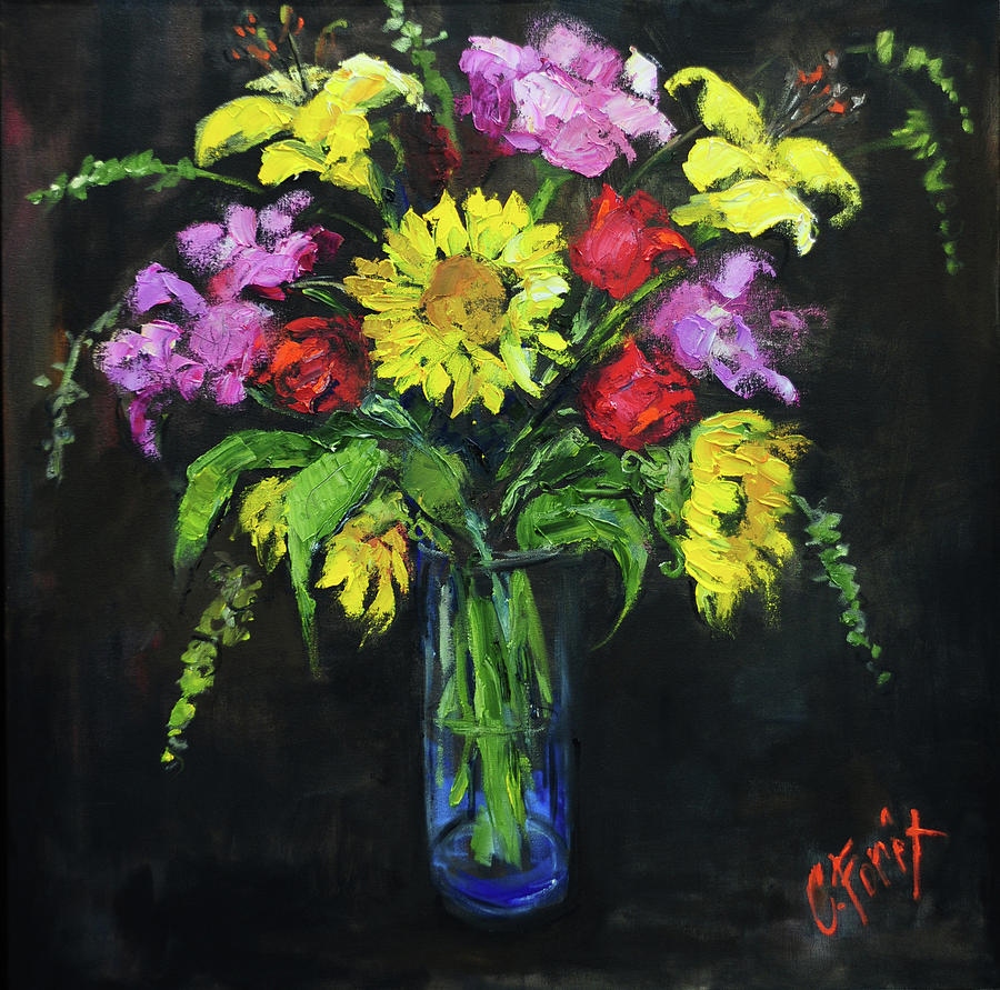 Bouquet in Glass Vase Painting by Carole Foret
