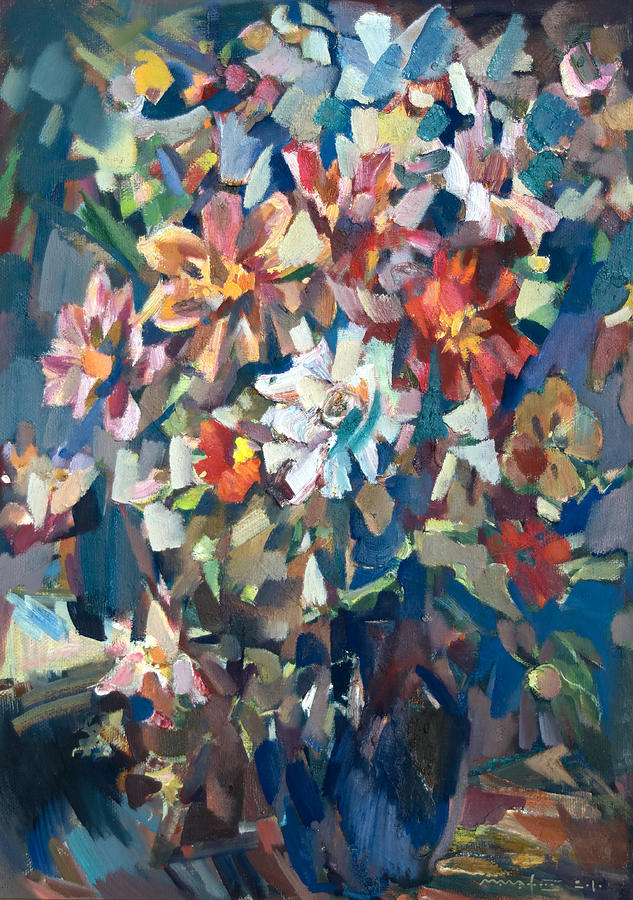 Flower Painting - Bouquet Near The Window by Nikolay Malafeev