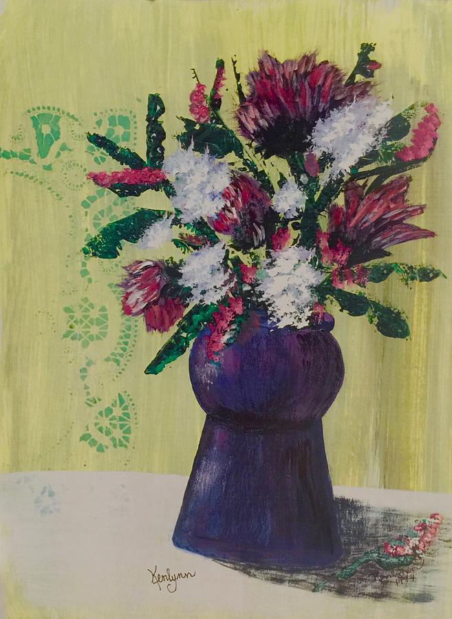 Bouquet Next to Wallpaper Painting by Kenlynn Schroeder