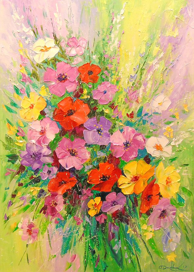 Bouquet Of Bright Flowers Painting by Olha Darchuk