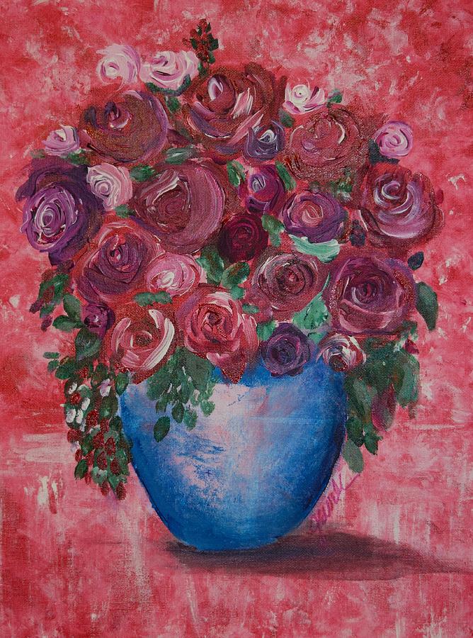 Red Roses for a blue lady Painting by Jewell McChesney - Fine Art America