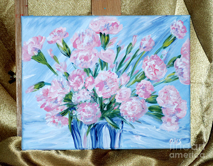 Bouquet of Carnations. Thank You Collection. Painting by Oksana Semenchenko