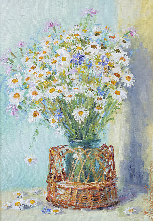 Bouquet of Daises in Basket Painting by Ilya Kondrashov