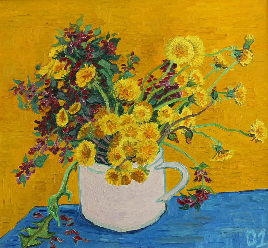 Flowers Painting - Bouquet of dandelions and wild flowers by Vitali Komarov Flowers Painting - Bouquet of dandelions and wild flowers by Vitali Komarov