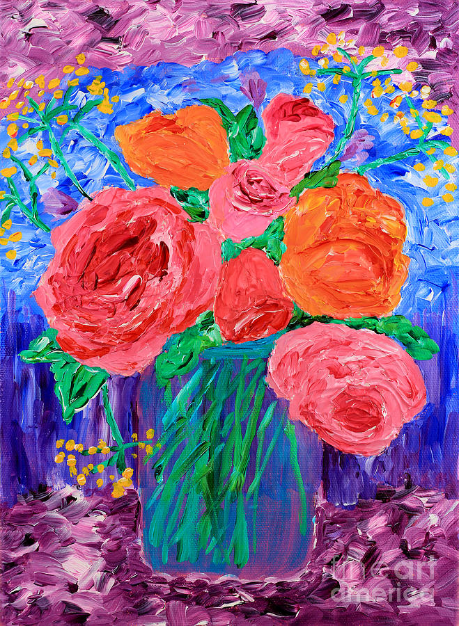 Bouquet of English Roses in Mason Jar Painting Painting by Beverly Claire Kaiya