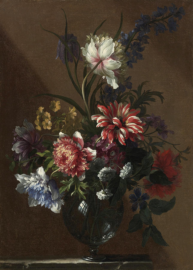 Bouquet of Flowers in a Glass Vase Painting by Jean-Baptiste Monnoyer