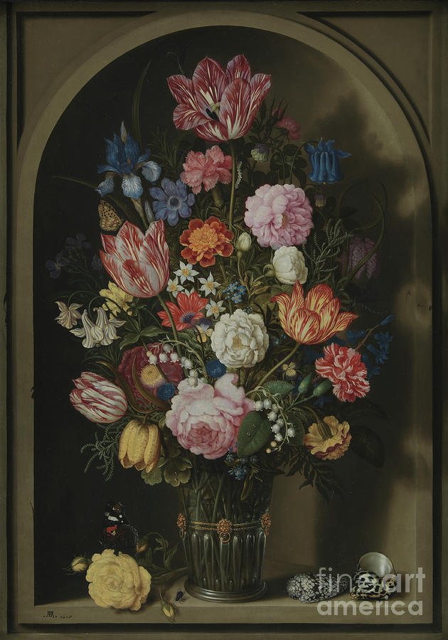 Bouquet of Flowers in a Stone Niche Painting by Ambrosius the Elder Bosschaert