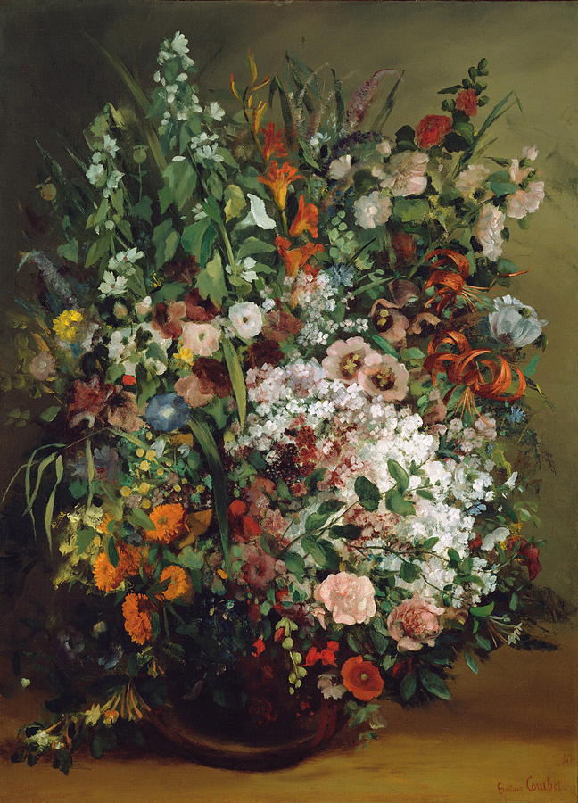 Spring Painting - Bouquet Of Flowers In A Vase 1862 by Gustave Courbet