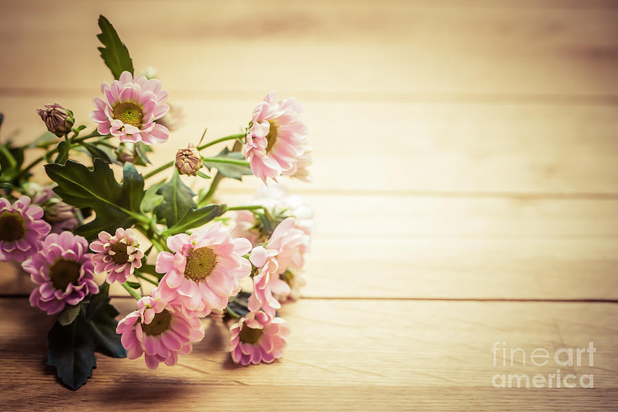 Bouquet of fresh spring flowers on rustic wood Photograph by Michal Bednarek