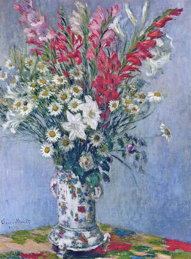 Claude Monet Painting - Bouquet Of Gadiolas  Lilies And Dasies   by Claude Monet