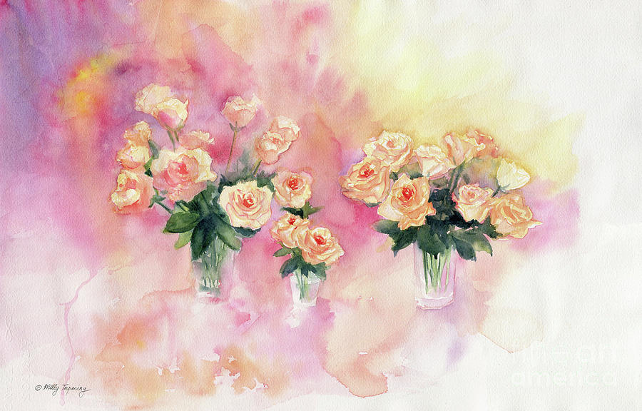 Bouquet of Roses Abstract Watercolor Painting by Melly Terpening