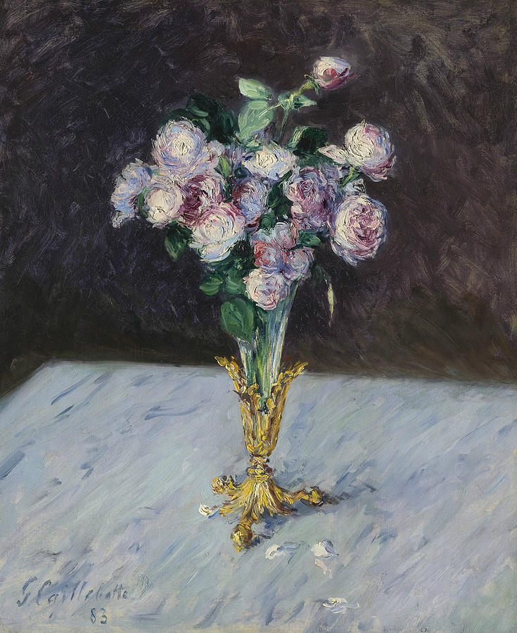 Bouquet of Roses in a Crystal Vase Painting by Gustave Caillebotte