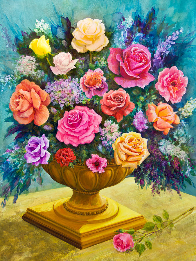 Bouquet of Roses in a Footed Bowl Painting by Lynne Albright - Fine Art ...