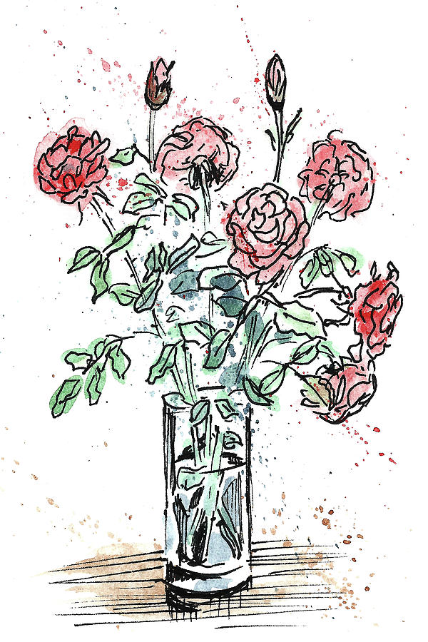 Bouquet of Roses in a Vase Painting by Masha Batkova