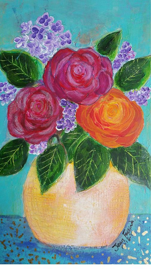 Bouquet of roses in a yellow jar Painting by Jean L Fassina - Fine Art ...