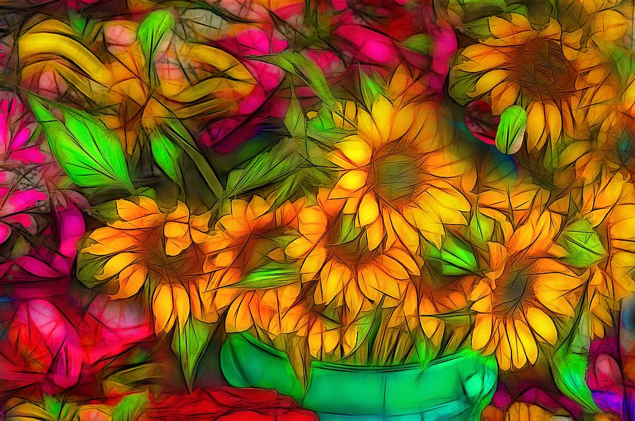 Flower Digital Art - Bouquet of Sunflowers by Jean-Marc Lacombe