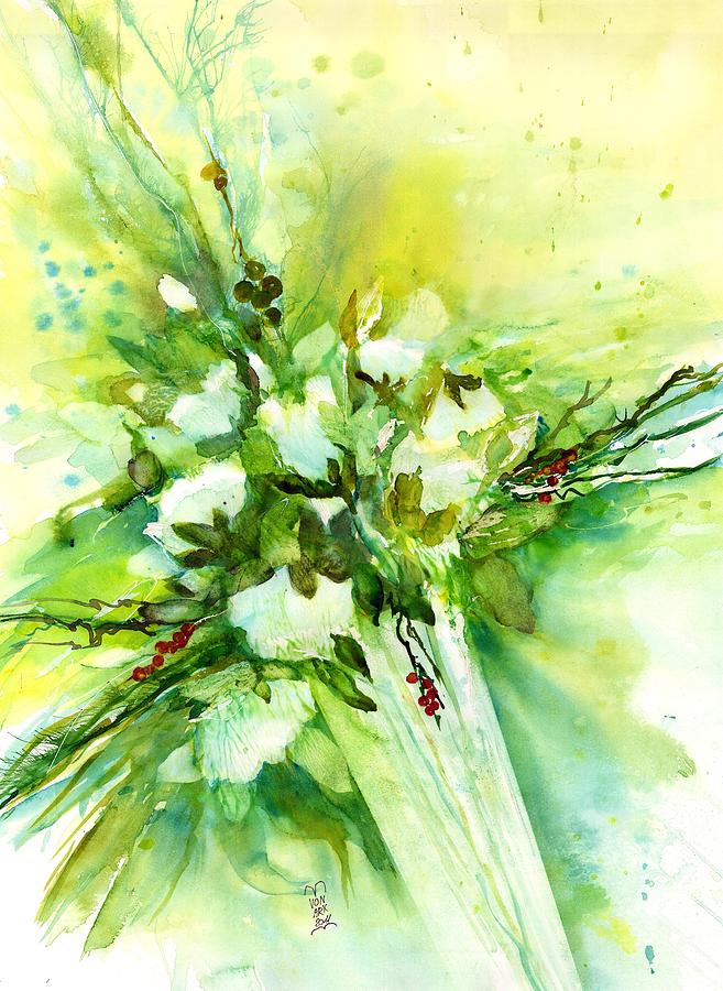 White roses in Vase Painting by Sabina Von Arx
