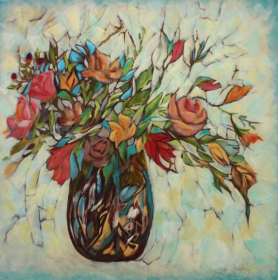 Bouquet with Turquoise Painting by Jo Smoley