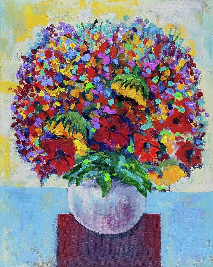 Bouquet with two sunflowers Painting by Maxim Komissarchik