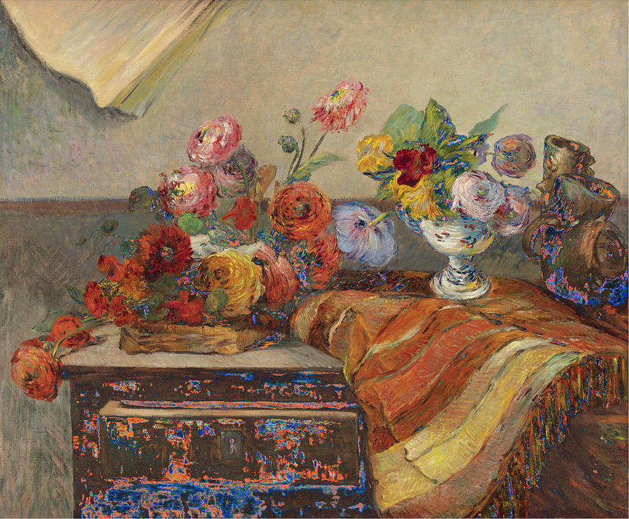Bouquets Et Ceramique Sur Une Commode Painting by Paul Gauguin