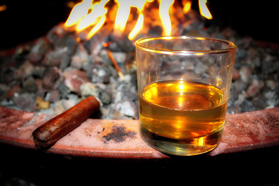 Bourbon, Cigar, and a Fire Photograph by Todd Dunham