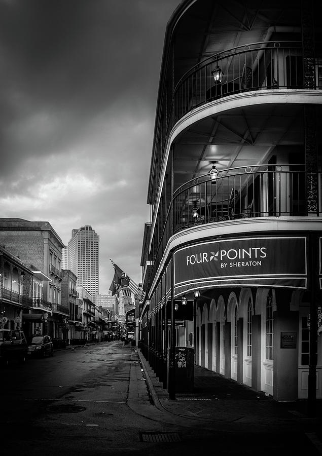 New Orleans Photograph - Bourbon Street Sheraton In Black and White by Greg and Chrystal Mimbs