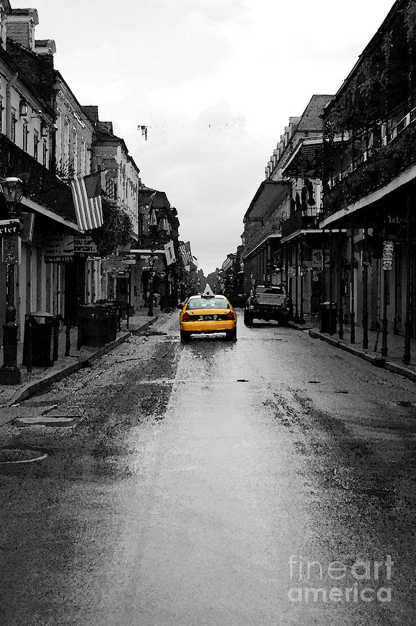 Bourbon Street Taxi French Quarter New Orleans Color Splash Black and White Watercolor Digital Art Digital Art by Shawn OBrien