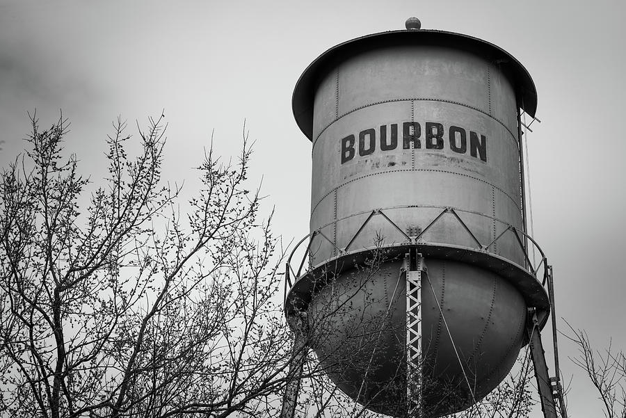 Bourbon Water Tower - Black and White - Vintage Whiskey Art Photograph by Gregory Ballos