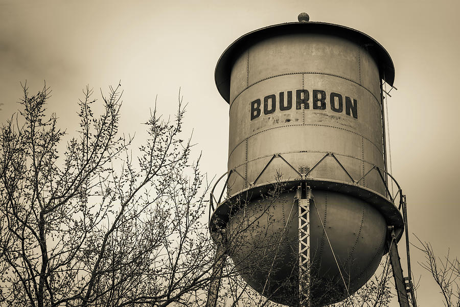 Bourbon Water Tower - Sepia - Vintage Whiskey Art Photograph by Gregory Ballos