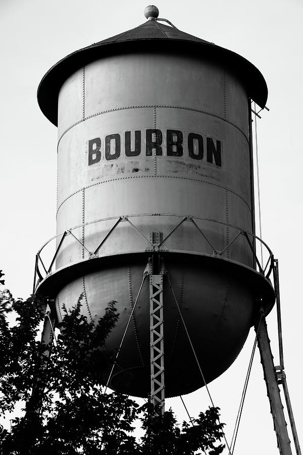 Bourbon Whiskey Vintage Water Tower - Black and White Edition Photograph by Gregory Ballos