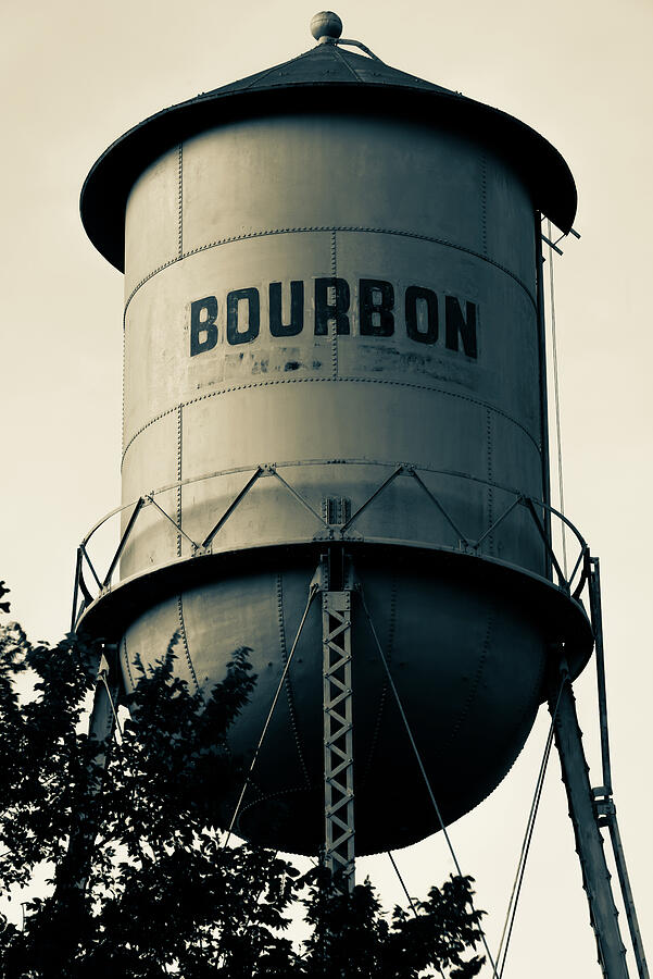 Bourbon Whiskey Vintage Water Tower - Missouri - Sepia Photograph by Gregory Ballos