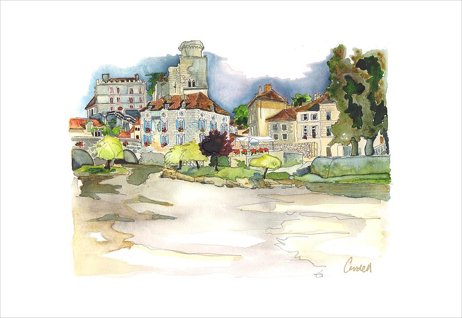 Bourdeilles, on the River Dronne,  Dordogne Painting by Joan Cordell