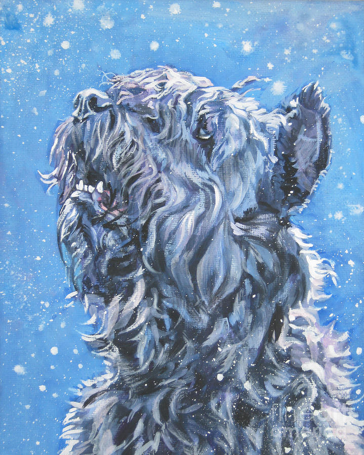 Bouvier Des Flandres snow Painting by Lee Ann Shepard