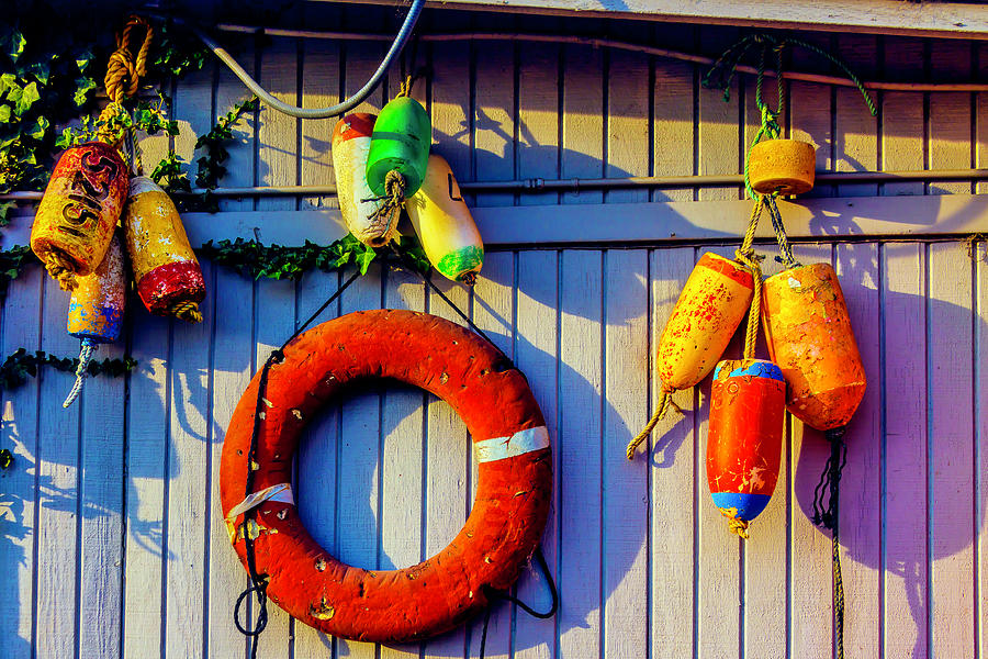Still Life Photograph - Bouys And Life Ring by Garry Gay