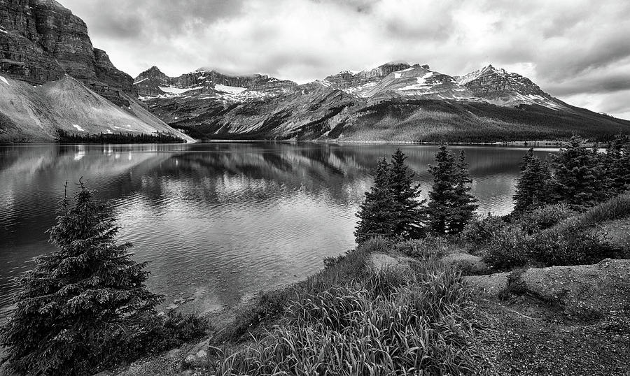 Bow Lake Black and White Photograph by Art Cole