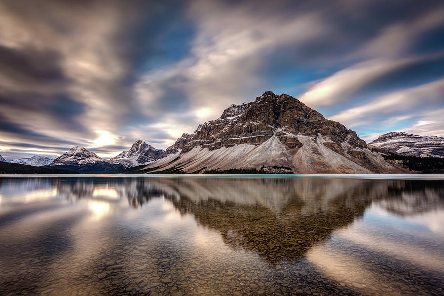Bow Lake Dramatic reflection Photograph by Pierre Leclerc Photography