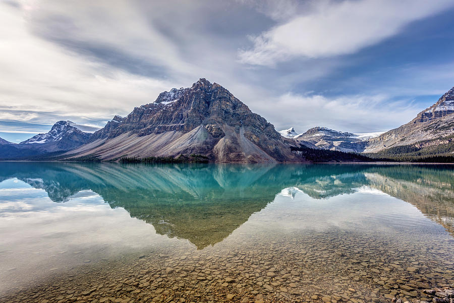 Bow Lake reflection from Num-Ti-Jah Lodge  Photograph by Pierre Leclerc Photography